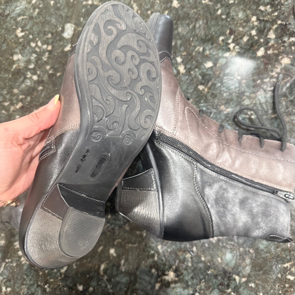 Lace Up Ankle Boots Leather Booties Snakeskin Metallic Brown Gray Black Women 40 - Picture 5 of 9